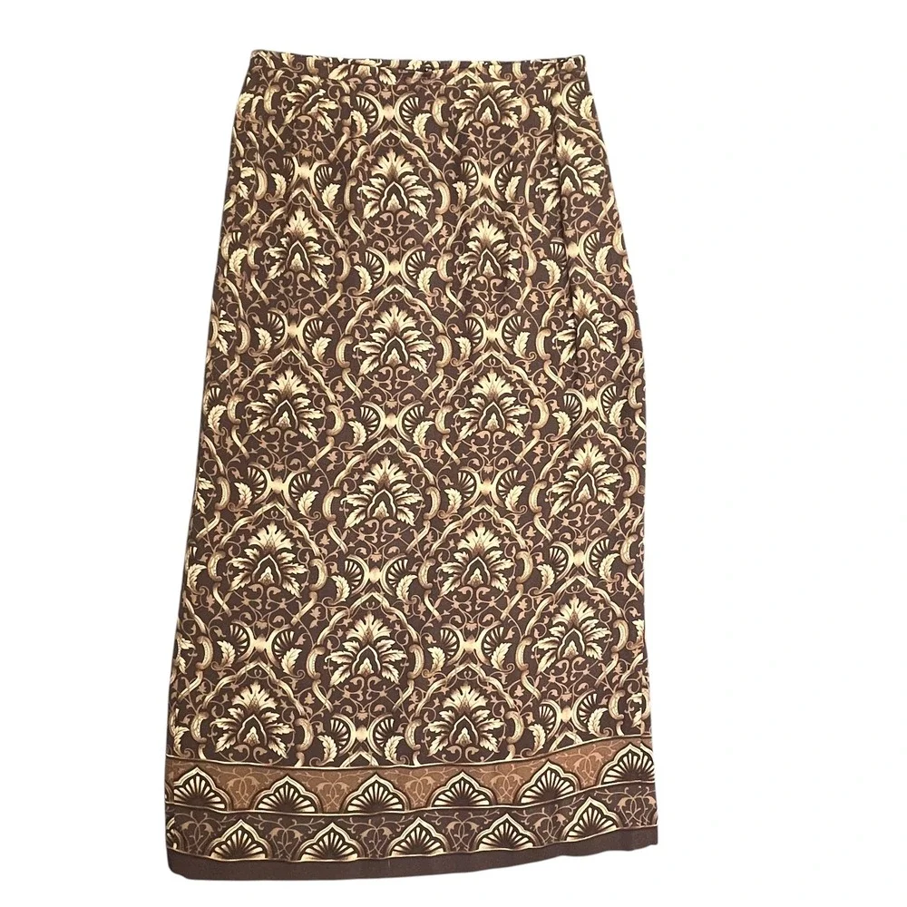 Talbots Silk Maxi Skirt 12 Brown Damask Baroque Regencycore VTG 90s Old Money